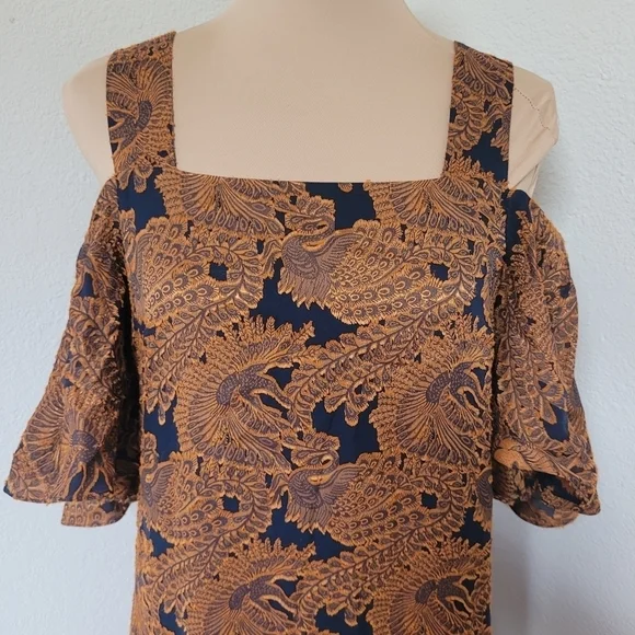 & Other Stories Blue and Gold Brocade Dress - Picture 3 of 6